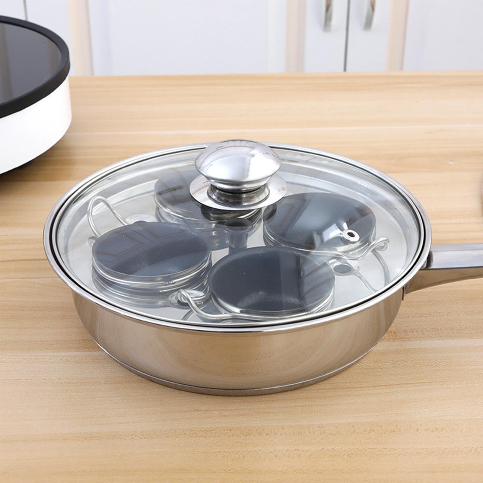 Cuociuova antiaderente per tazze, vapore multifunzione per alimenti per bambini, per 4 tazze, padella per uova 2 in 1 per colazione, brunch, pranzo, cena | bambini, per 4 tazze, padella per uova 2 in 1 per colazione, brunch, pranzo, cena
