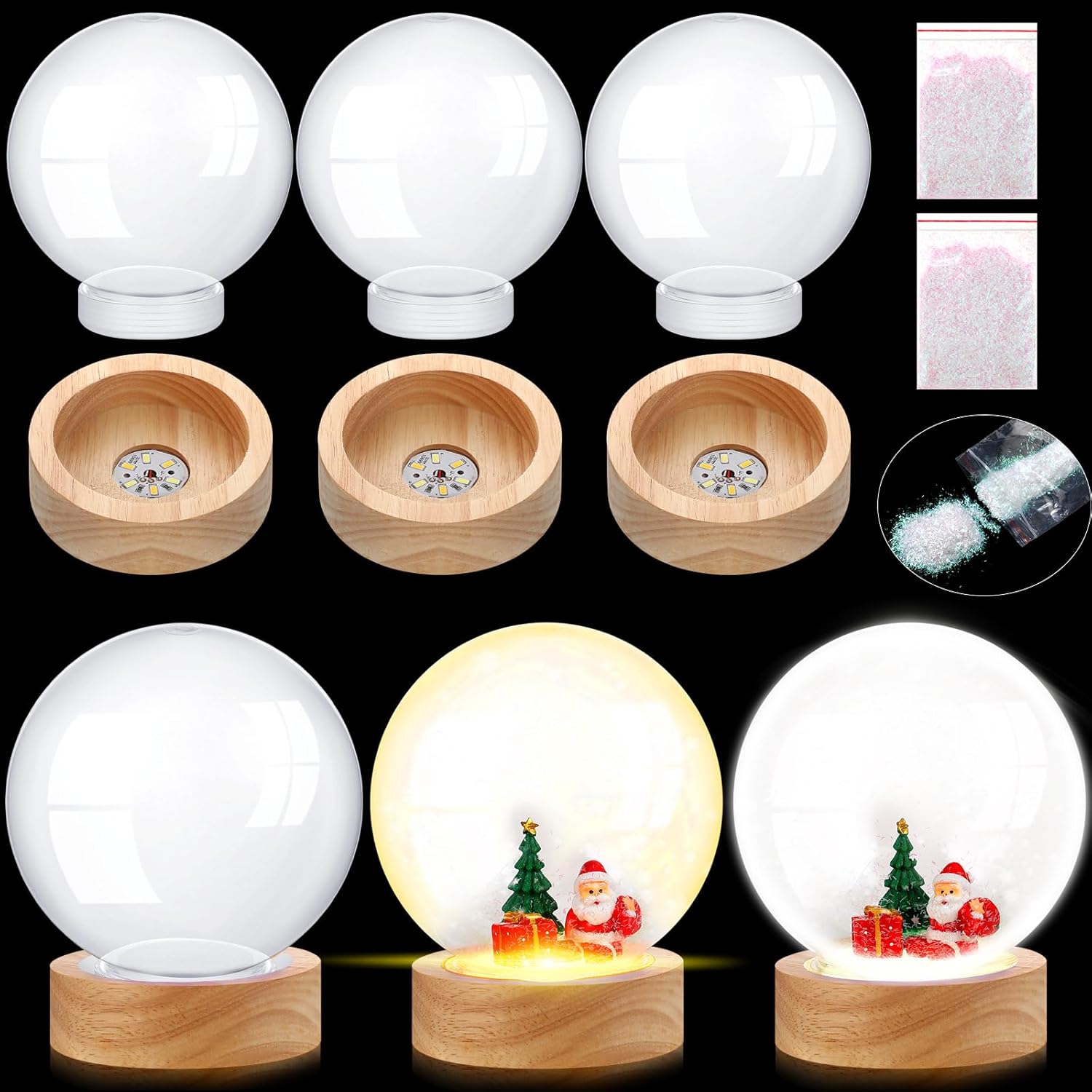 Thyle 8 Pcs Christmas DIY Snow Globes Water Globe with LED