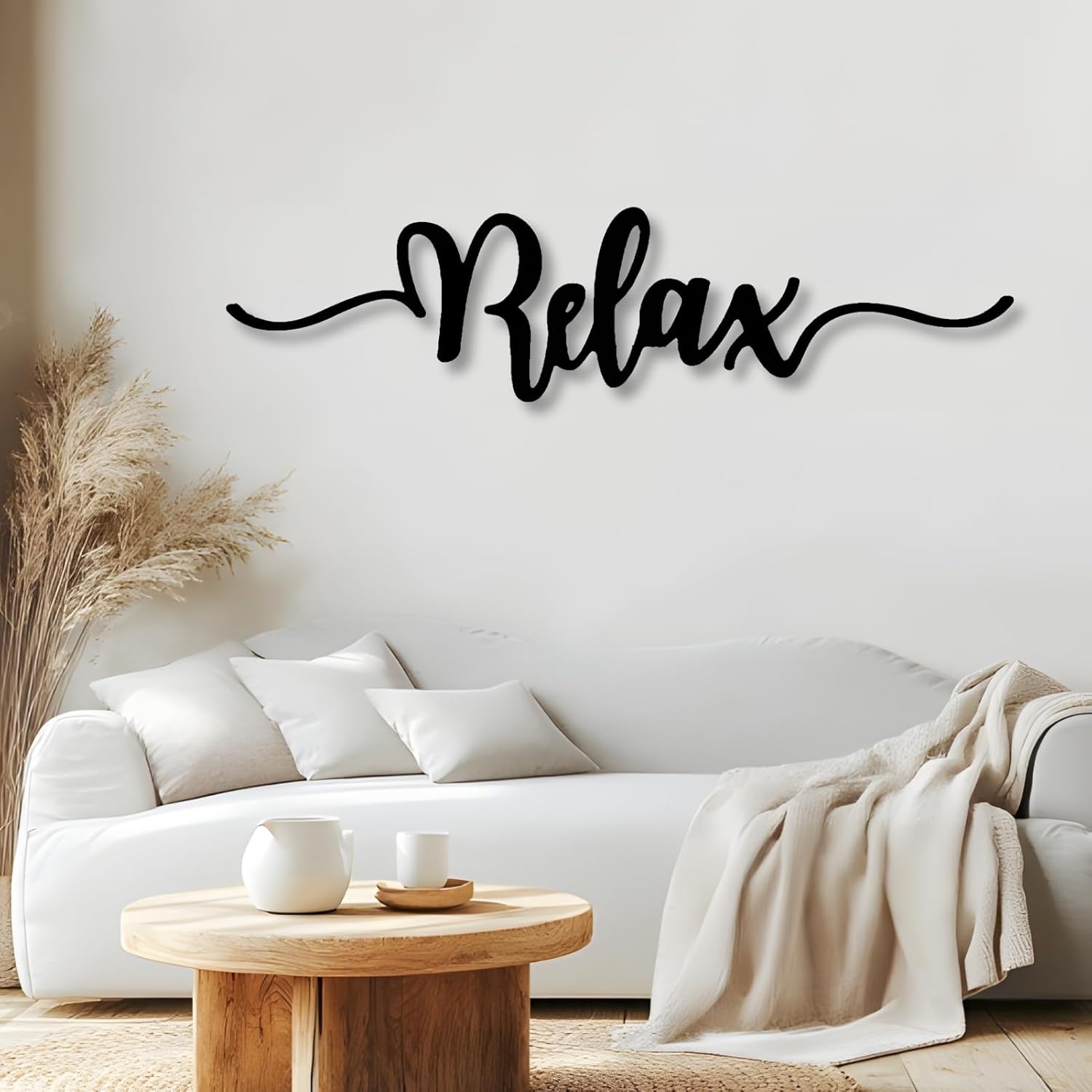 Bisamu Relax Metal Wall Art Decor, Relax Sign Metal Wall Decoration, Black Word Cutout,Letter Wall Decor (30" X 7" | 76 X 19cm)