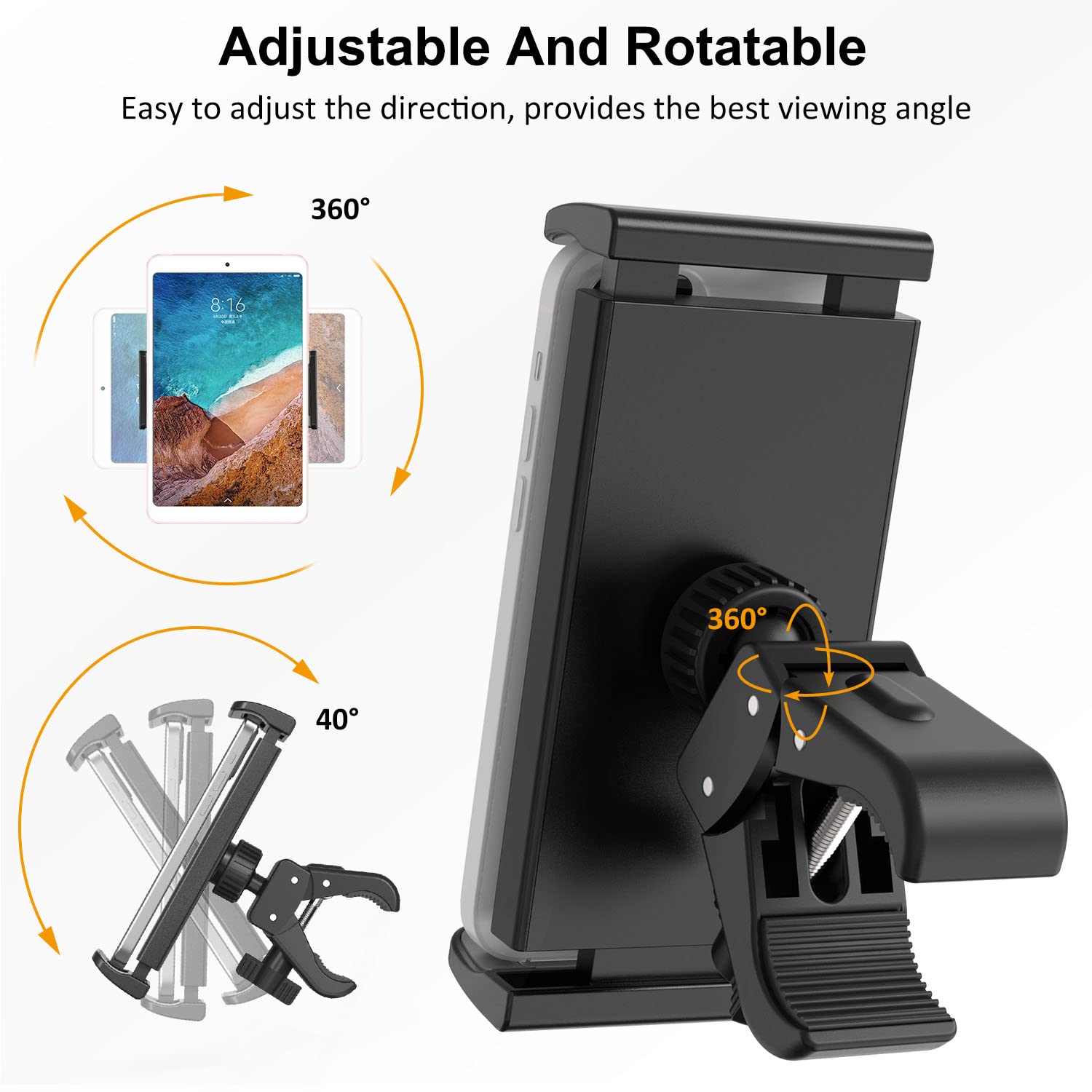 Tendak Spinning Bicicletta 360° Ruotare Universale Supporto per Tablet PC iPad PRO Air Mini 4.6" - 12,9" Tablet Smartphone