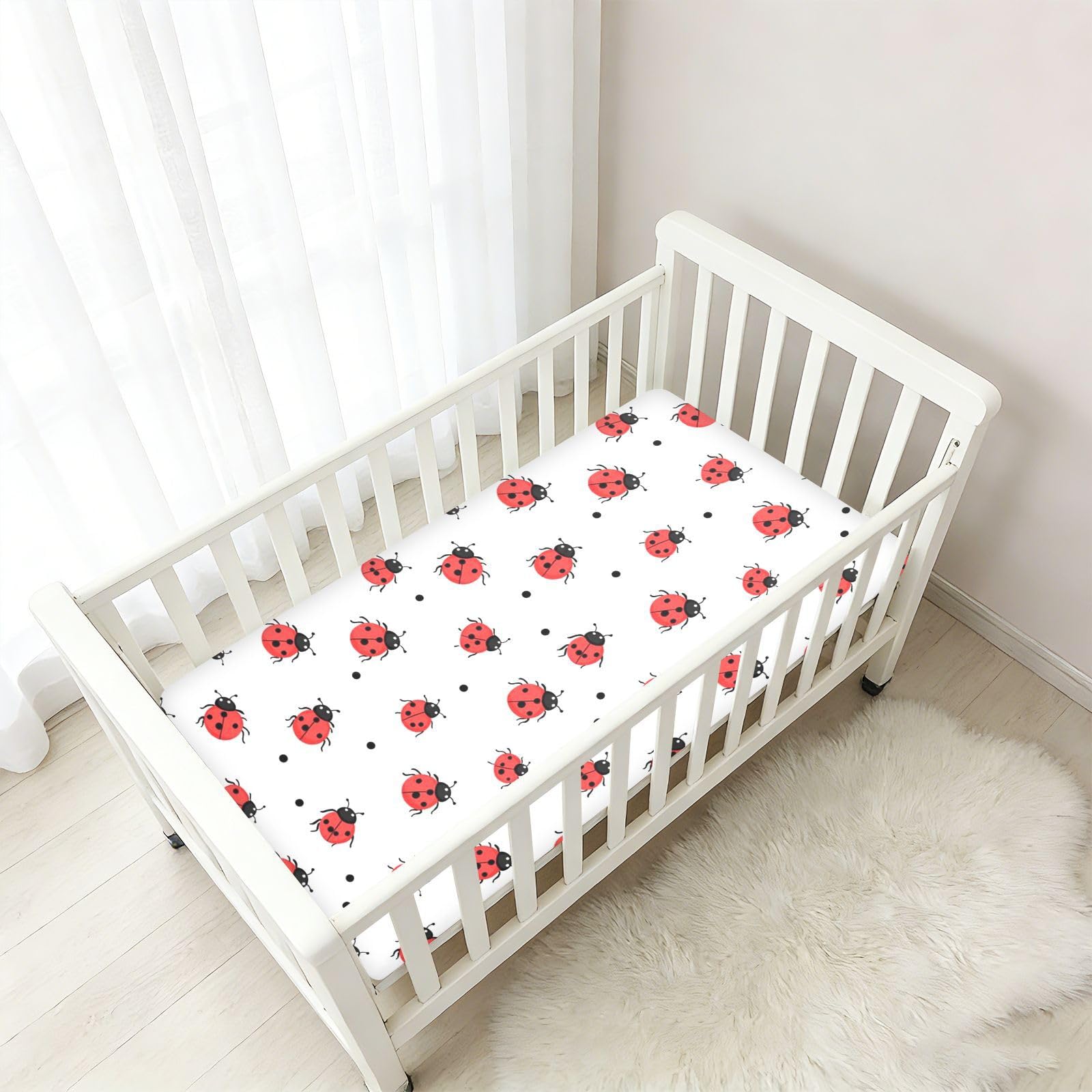 Juego de sábanas de algodón para cuna de bebé con diseño de mariquitas, suaves, cómodas, para niños y niñas, 1 unidad