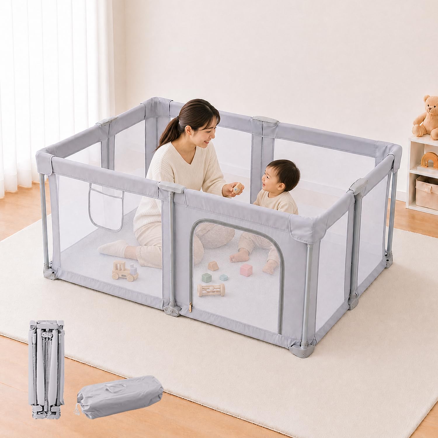 Amazon.co.jp: ZOOBLY ベビーサークル 折りたたみ 扉付き メッシュ