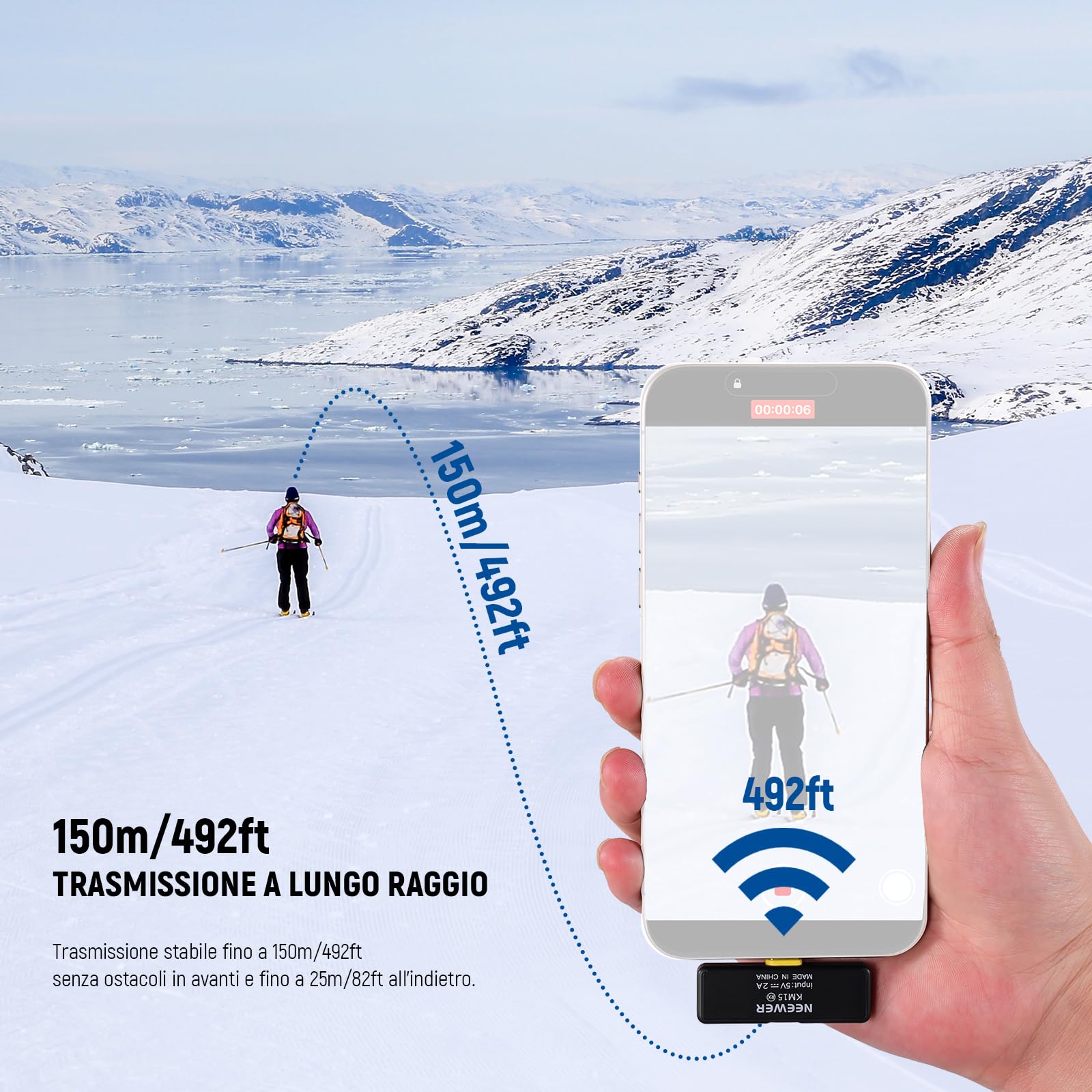 Neewer Kit di Microfono Wireless per iPhone 16 15 Pro Max iPad Android, Microfono Lavalier Anti Rumore con Ricevitore USB C e Custodia di Ricarica, Mini Lav Mic a Clip per Registrazione Video, KM15