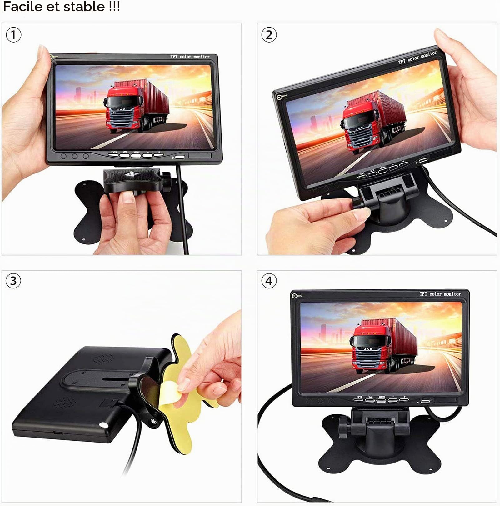 DC 12V-24V 7" HD 800 x 480 TFT LCD Couleur de Voiture Moniteur de Vue arrière de Sauvegarde de recul avec télécommande pour caméra de recul Caméra de recul Caméra de vidéosurveillance Lecteur de DVD