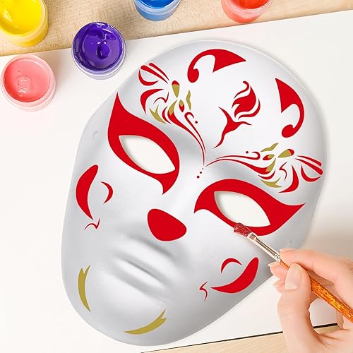 Miniatura 6 de Máscara de cara completa para Halloween, pintura en blanco, máscara de cosplay para mascarada, recuerdos de fiesta de Halloween (6 piezas masculinas