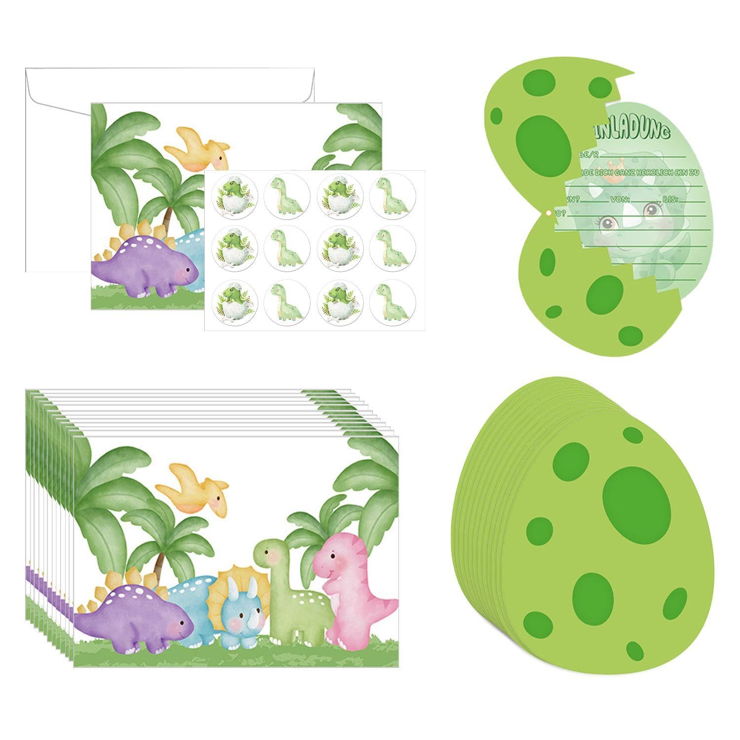EOWVISN 12-Piece Dinosaur Invitation Cards, Equipped With 12-Piece Dinosaur Envelopes And 12-Piece Dinosaur Sealing Stickers