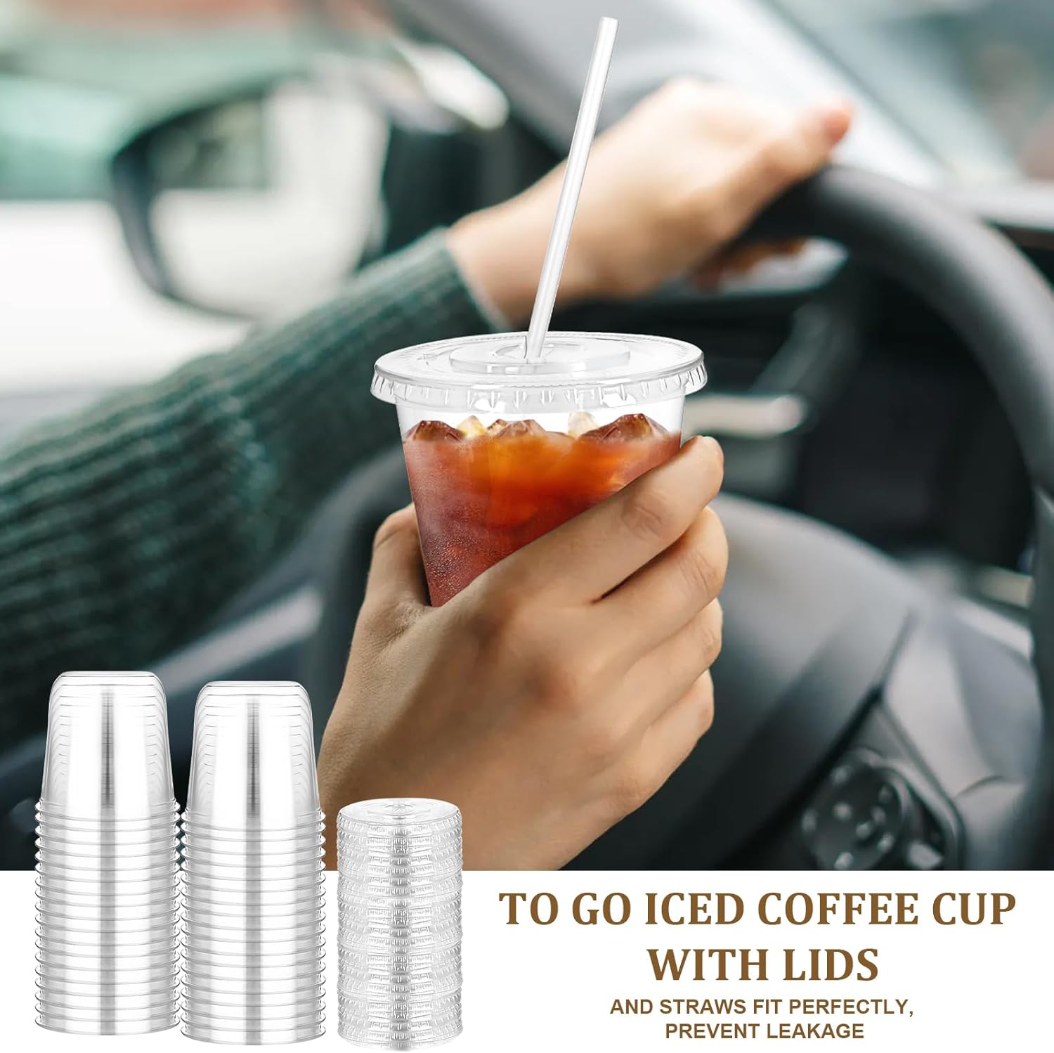 50 Sets Plastic Cups with Lids and Straws,Disposable Plastic Iced Coffee Cup for party Beverage, Disposable Drinking PET Cups for Coffee Cold Drinks Juice Smoothie Christmas (Clear, 12 oz) - Image 5