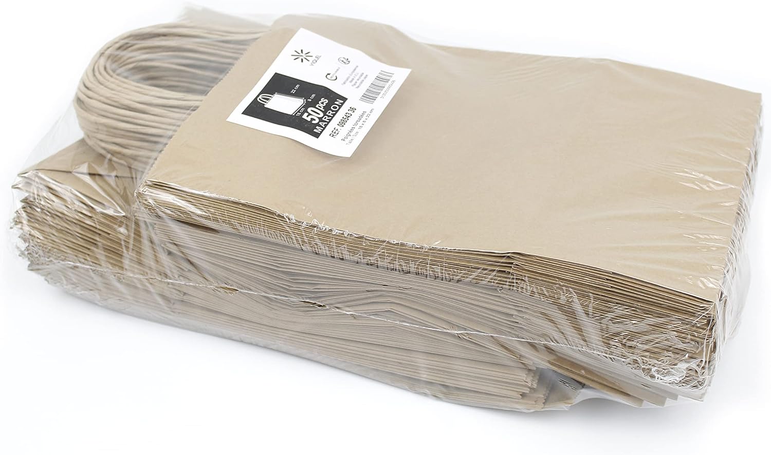 Viquel Kraft Bag Small Size 18 x 8 x 22 cm - Kraft Bag with Brown Twisted Handle - Pack of 50 Paper Bags - Brown