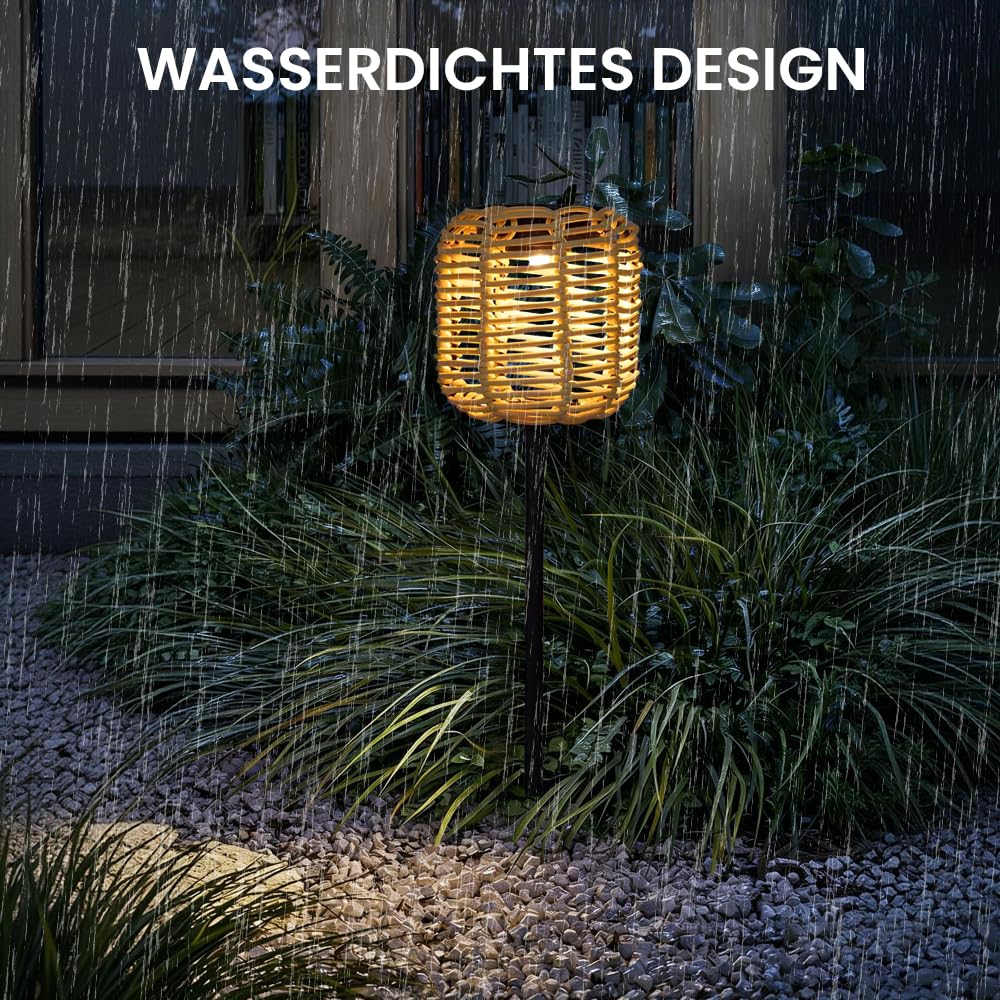 Rattan Solarleuchten für Außen, Solarstecker für Außen Garten, Solarlampen für Au-ßen Garten, Wasserdichtes Solar Gartenstecker, LED Gartenleuchten Solar für Rasen Terrasse Hof Patio Deko