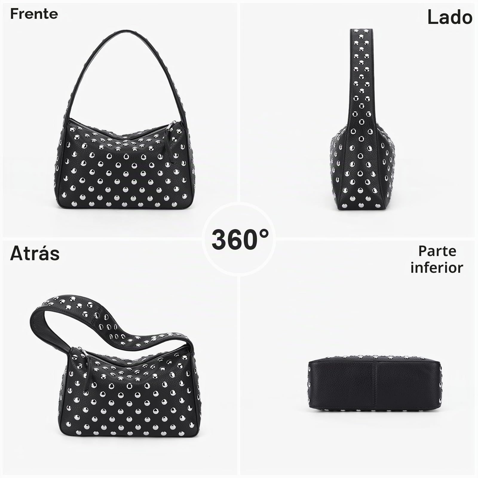 HiTotes Bolso de hombro Y2K con tachuelas para mujer, bolso con tachuelas, bolso de mano Y2K, bolso de mano de piel, bolso de mano de diseñador con tachuelas