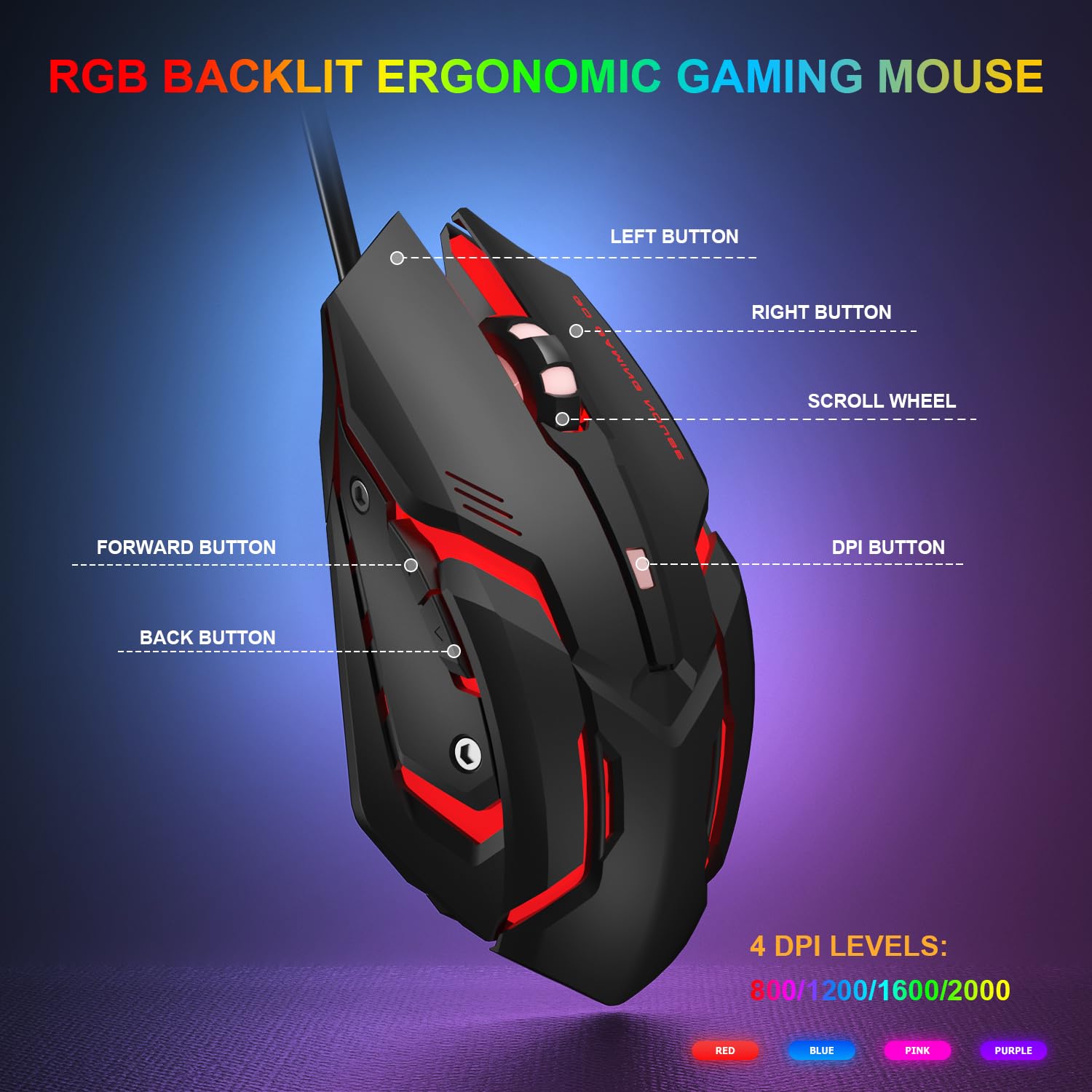 Set tastiera e mouse da gioco, 60% QWERTZ Layout Mini tastiera meccanica con illuminazione RGB, switch rossi, cavo USB-C, mouse da gioco a LED, set compatto per PC Mac Xbox PS5