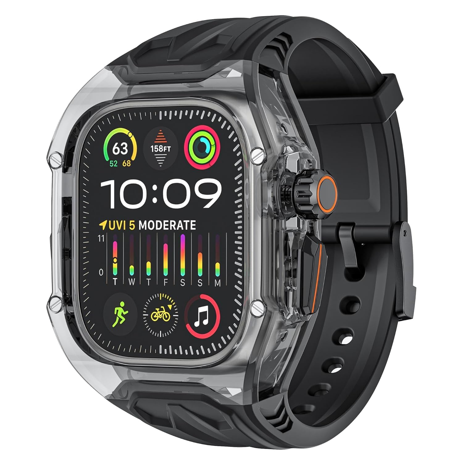 FENSIR® Clear Heavy Duty Watch Case Band Compatible with Apple iWatch Series (Black, 44/45mm)