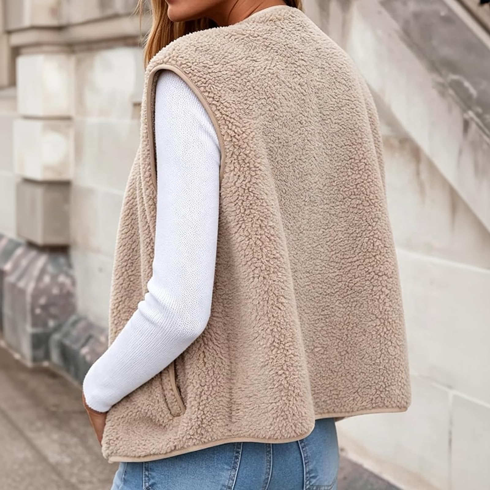 FUPODD Teddy Fleece Weste Ärmellose Teddywesten Leicht Fleeceweste Winter