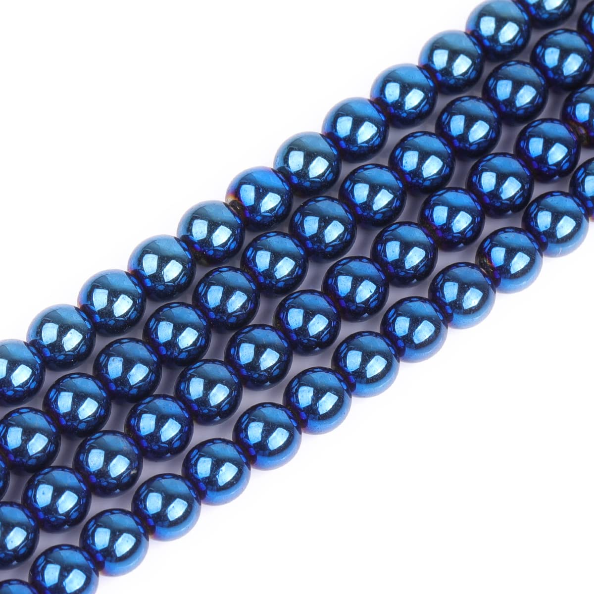 GEM-Inside Natural 6mm Non-Magnetic Blue Metallic Coated Hematite Round Gemstone Semi Precious Loose Beads for Jewellery Making 15''