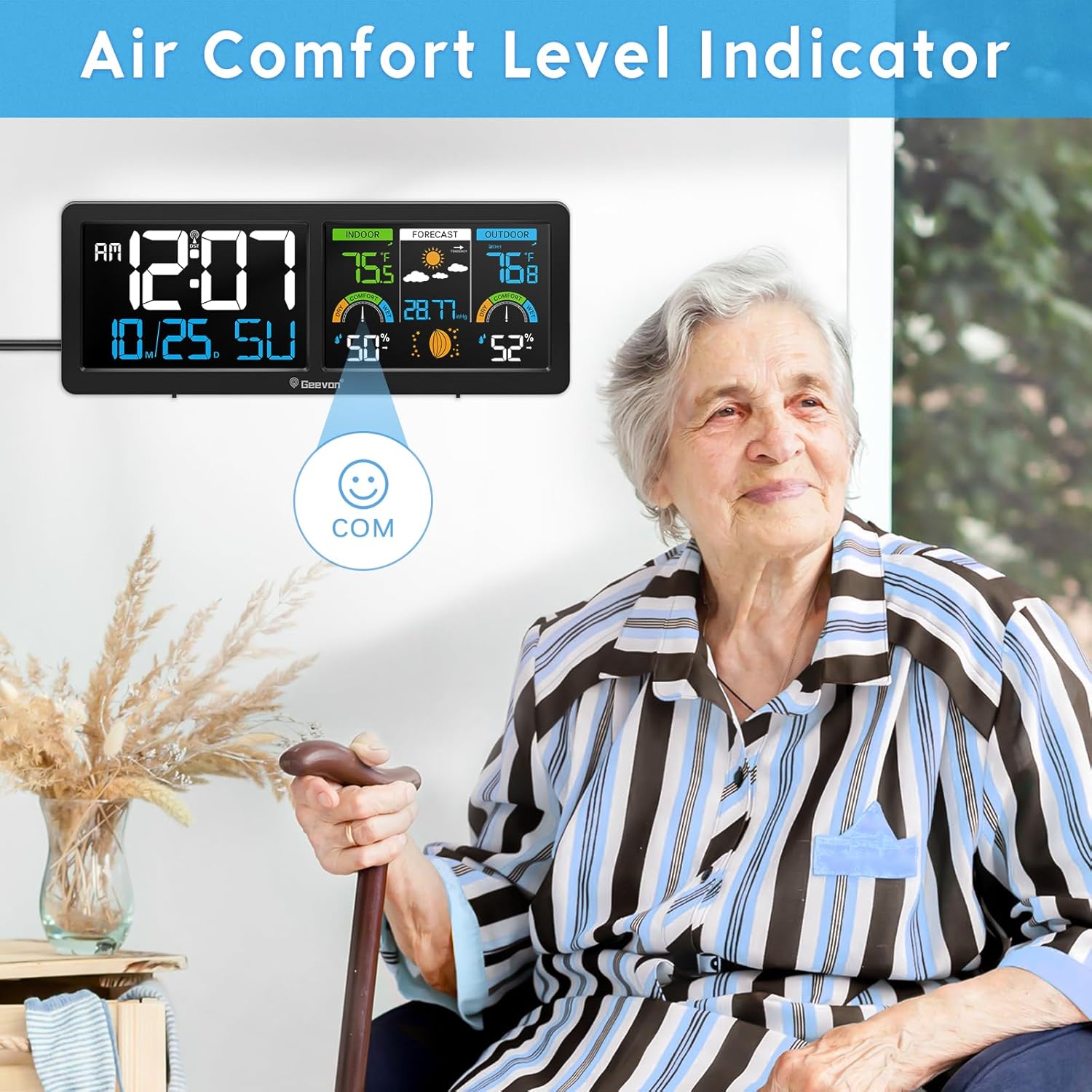 Geevon Weather Station displaying the comfort level indicator