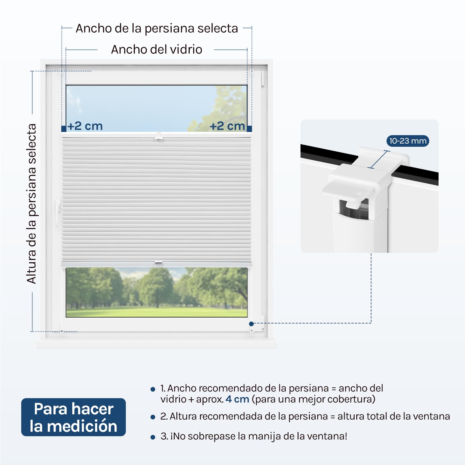 WOLTU Estor Plisada de Panal de Abeja sin Taladrar, Opaca, 100x120 cm | Bicolor Blanco-Blanco, Enrollable, Protección Visual, Protección Solar UV, para Puerta y Ventana