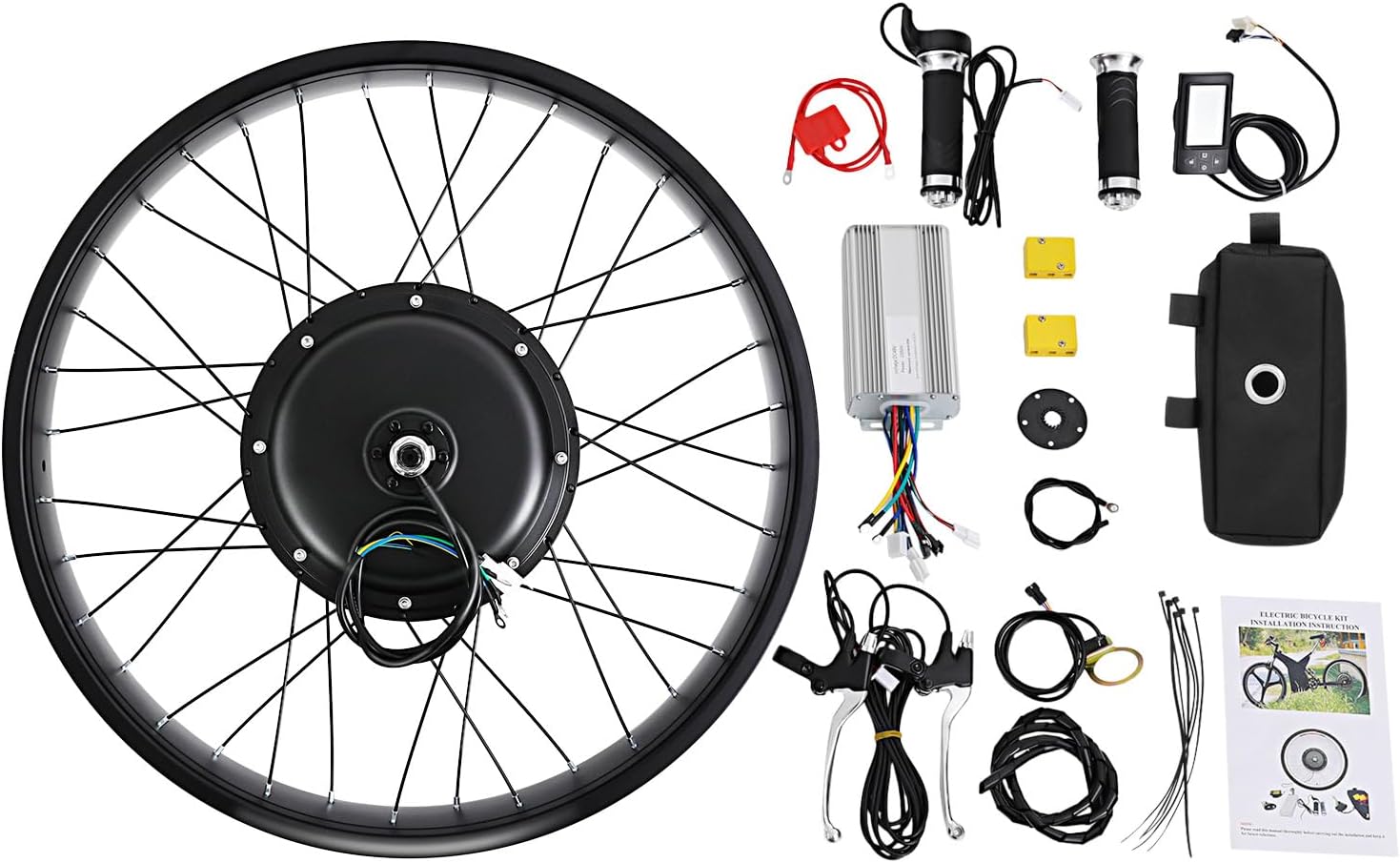 26" Electric Bicycle Conversion Kit, 48V 1500W LCD Snow E-Bike Rear Wheel Hub Motor Aluminium Alloy Fat Snow Tire Electric Bicycle for 170mm Open Size Snow Bike (Black)
