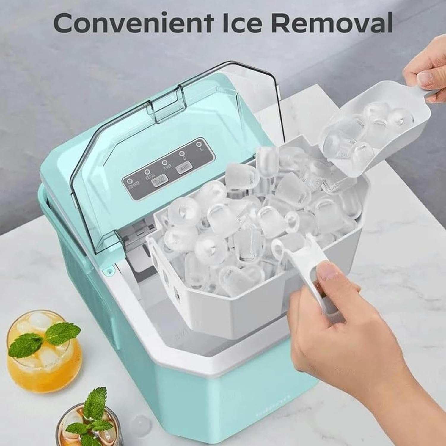 AMNOOL mdlian Ice Maker Countertop Portable Ice Machine with Carry Handle Self-Cleaning Ice Makers with Basket and Scoop