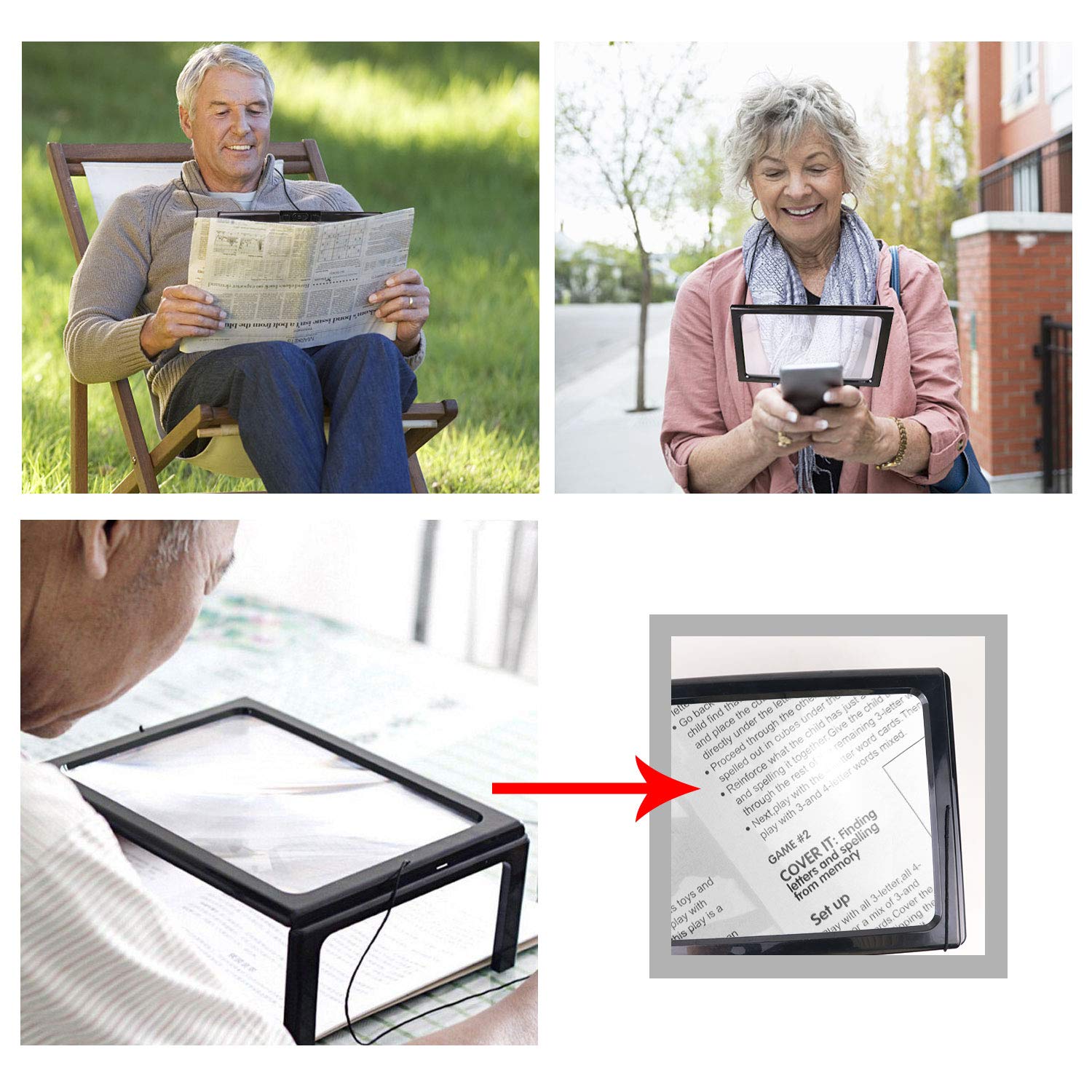 HAPTIME 3X Hands Free Full Page Reading Magnifier with 4 LED Lights, Magnifier with Foldable Legs Great for Making Jewelry and Reading Book