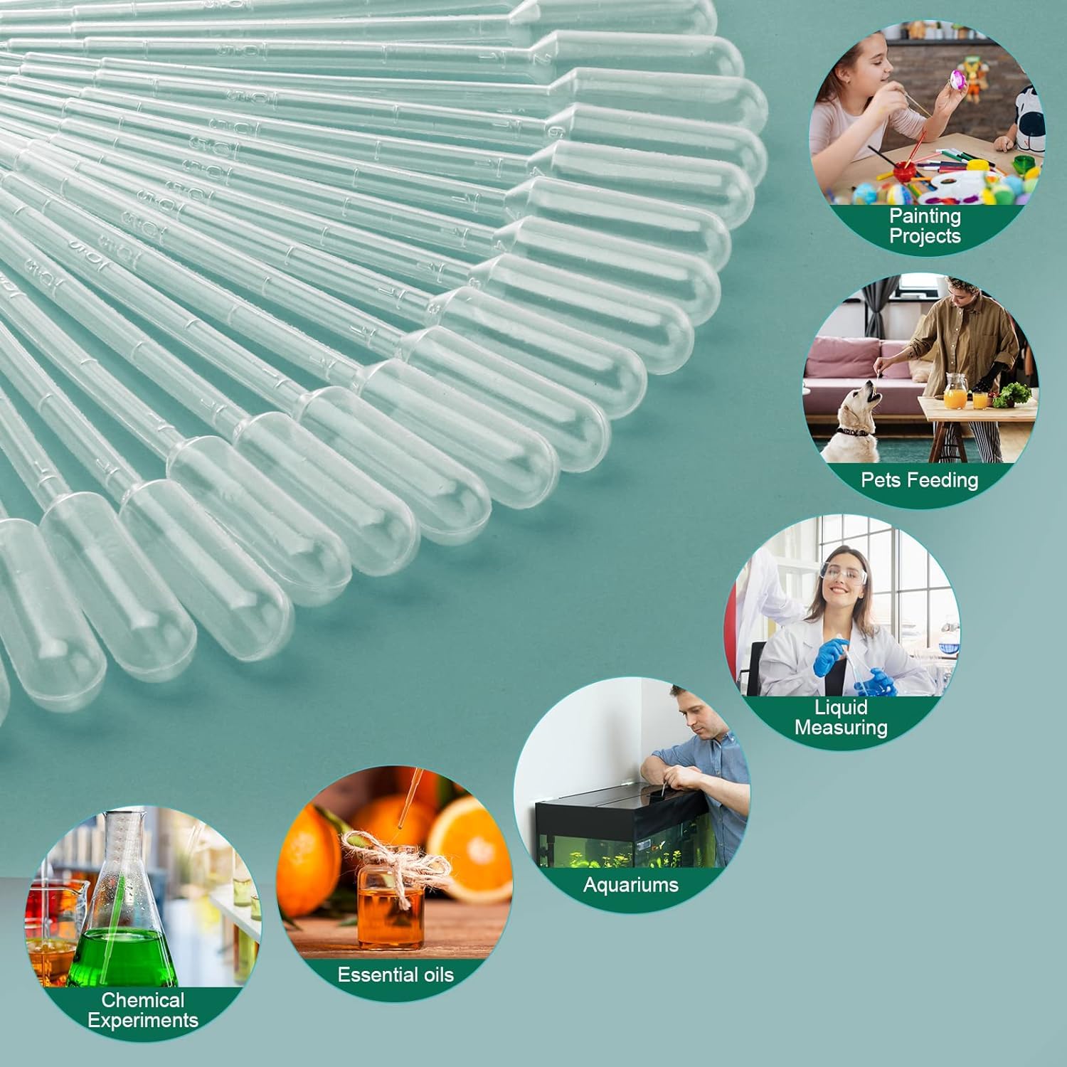100 PCS Premium Disposable Plastic Transfer Pipettes, Clear Graduated Eye Dropper for Essential Oils, Home Use, Science Class, Lab Experiments (1ml)