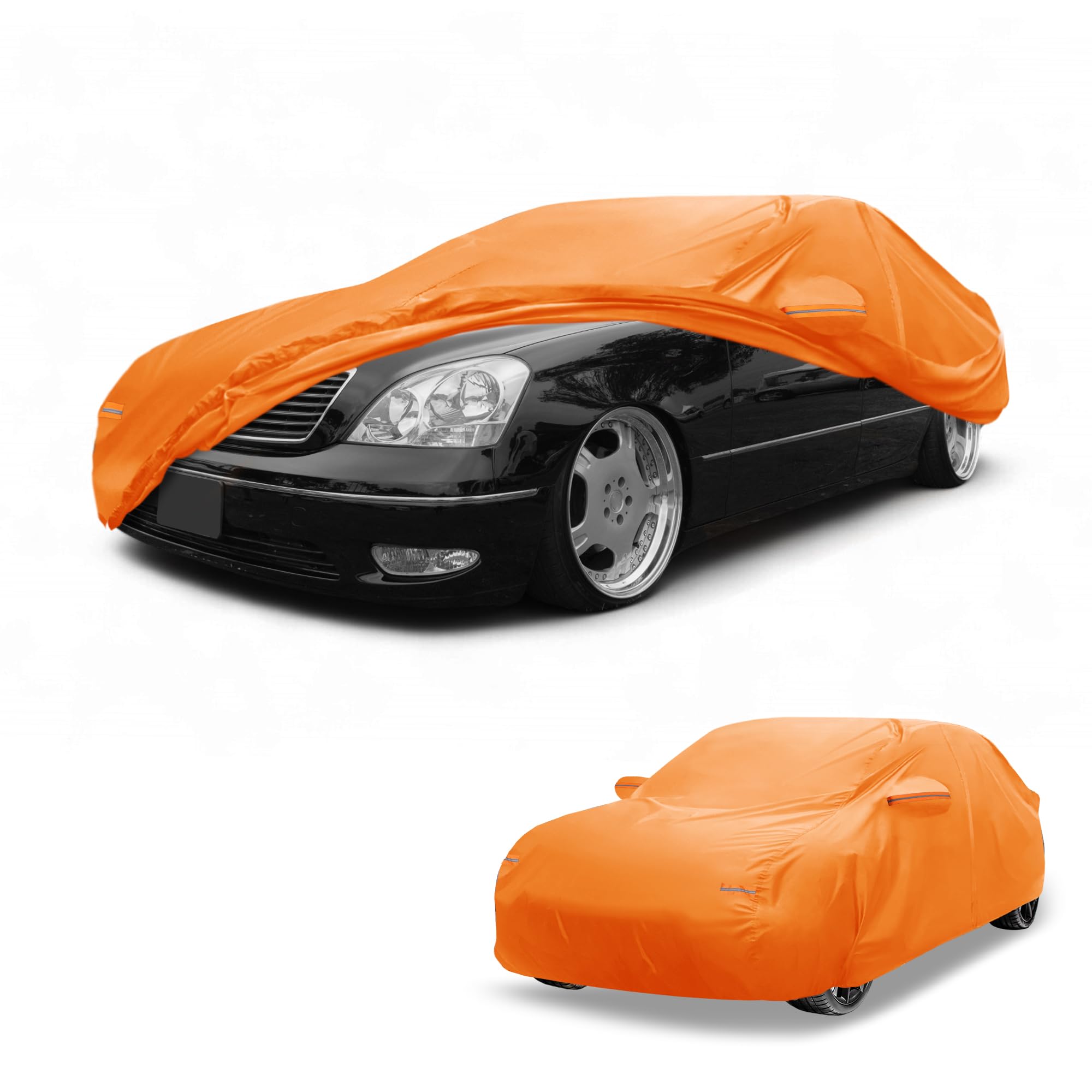Partuto Car Cover Waterproof All Weather Automotive Outdoor Anti-UV Full Exterior Cover for Lexus LS Aluminum Film Orange