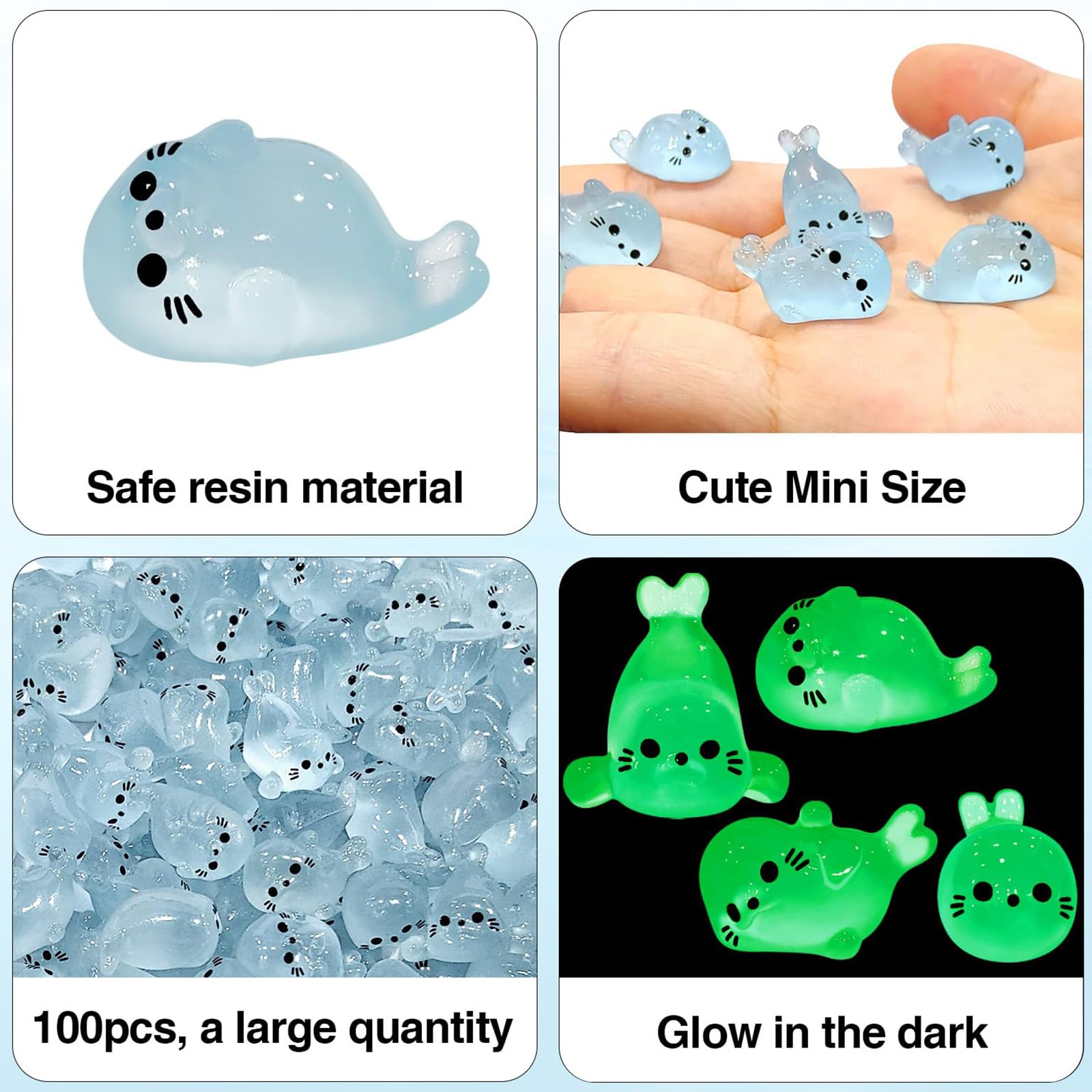 100 Pezzi di Miniature Animali Luminose in Resina, Miniature Statuette di Foche Luminose, Giocattoli di Foche, per Accessori da Giardino Fatato, Micro Paesaggi, Acquari, Case Delle Bambole