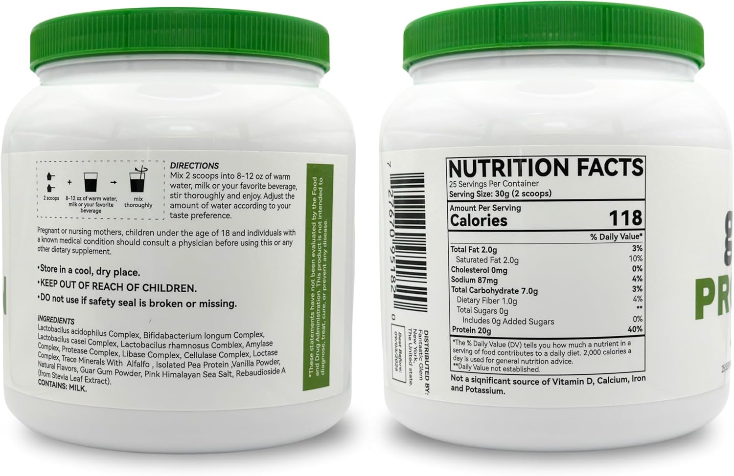 Vanilla Protein Powder – Support Muscle Growth, Recovery, and Overall Wellness - GMO, Soy Gluten and Sugar Free, 20g of Protein per Serving - 25 Servings, 750g