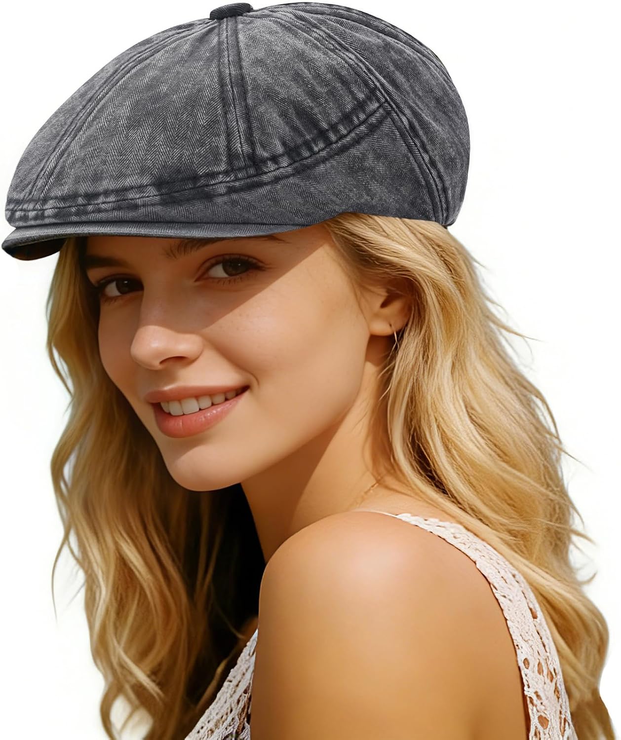 Newsboy Flat Cap for Men Women, Adjustable Washed Cotton Hat | 100% cotton, 8-panel Gatsby style, adjustable 57-60 cm fit for driving, golf, travel, and daily vintage looks.
