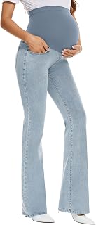 GLAMIX Women's Stretch Maternity Bootcut Jeans with Pockets Over The Belly Bell Bottoms Flare Demin Pants Pregnancy Clothe... Price In India