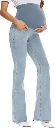 GLAMIX Women's Stretch Maternity Bootcut Jeans with Pockets Over The Belly Bell Bottoms Flare Demin Pants Pregnancy Clothe...
