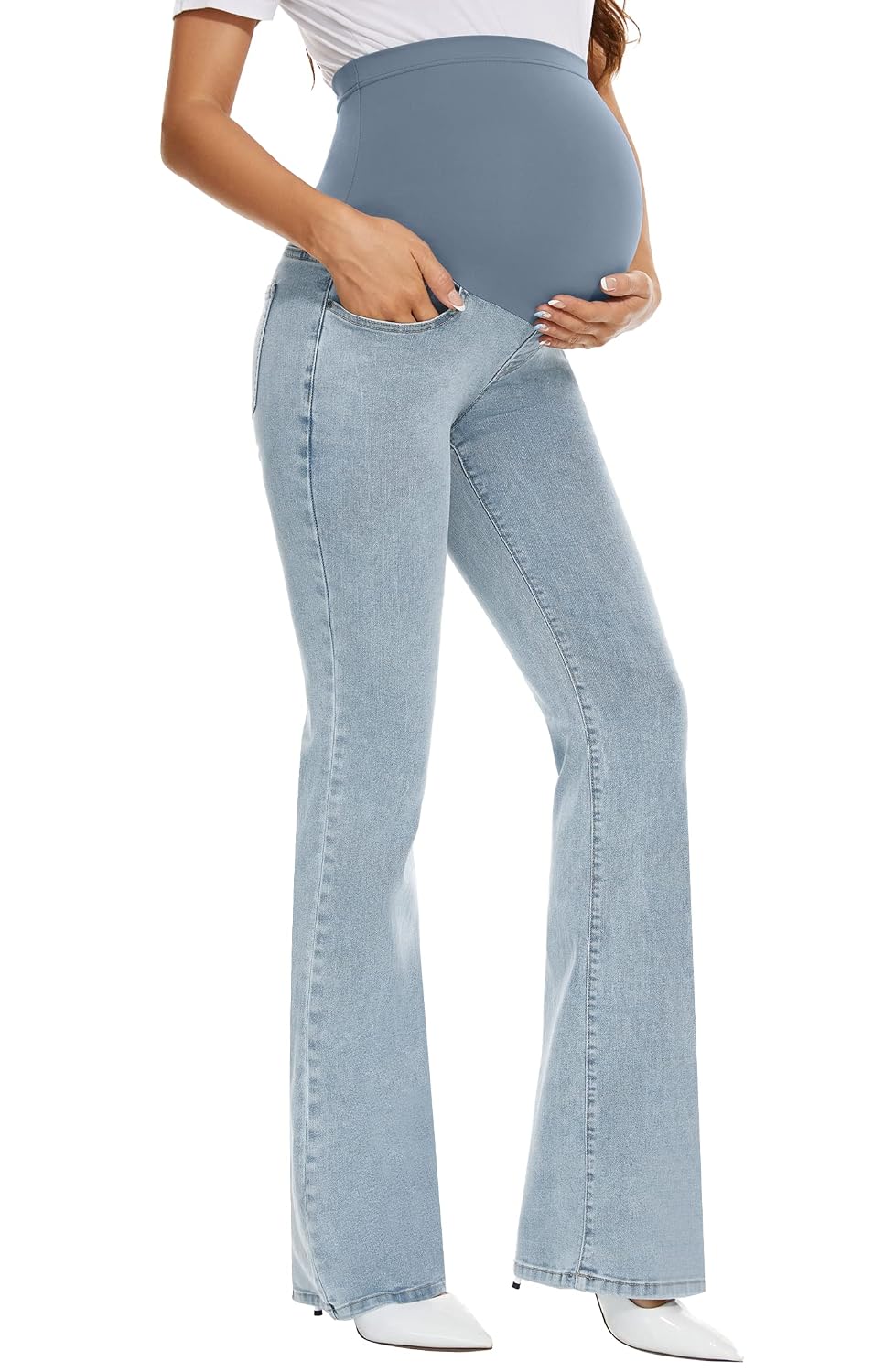 GLAMIX Women's Stretch Maternity Bootcut Jeans with Pockets Over The Belly Bell Bottoms Flare Demin Pants Pregnancy Clothe... - Review, Price and Buying Guide