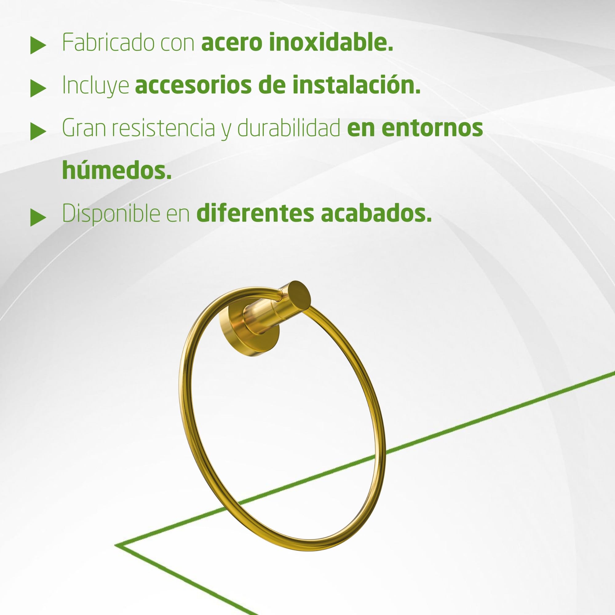 Amig - Toallero de baño Mod. Gorliz-3 - Soporte de Pared para Toallas con Tornillos incluidos - Ø155 x 52 mm - Acero Inoxidable - Oro Mate