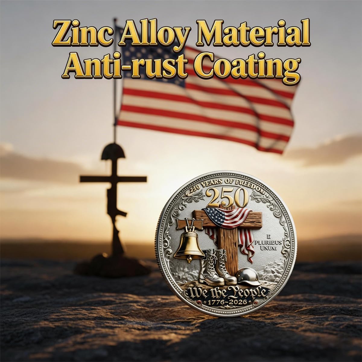 in God We Trust | 250 Years of Freedom Commemorative Coin, U.S. Veteran Challenge Coin 1776-2026, Eagle & Battlefield Cross Patriotic Souvenir, Religious Military Gift for Collectors (10PCS)