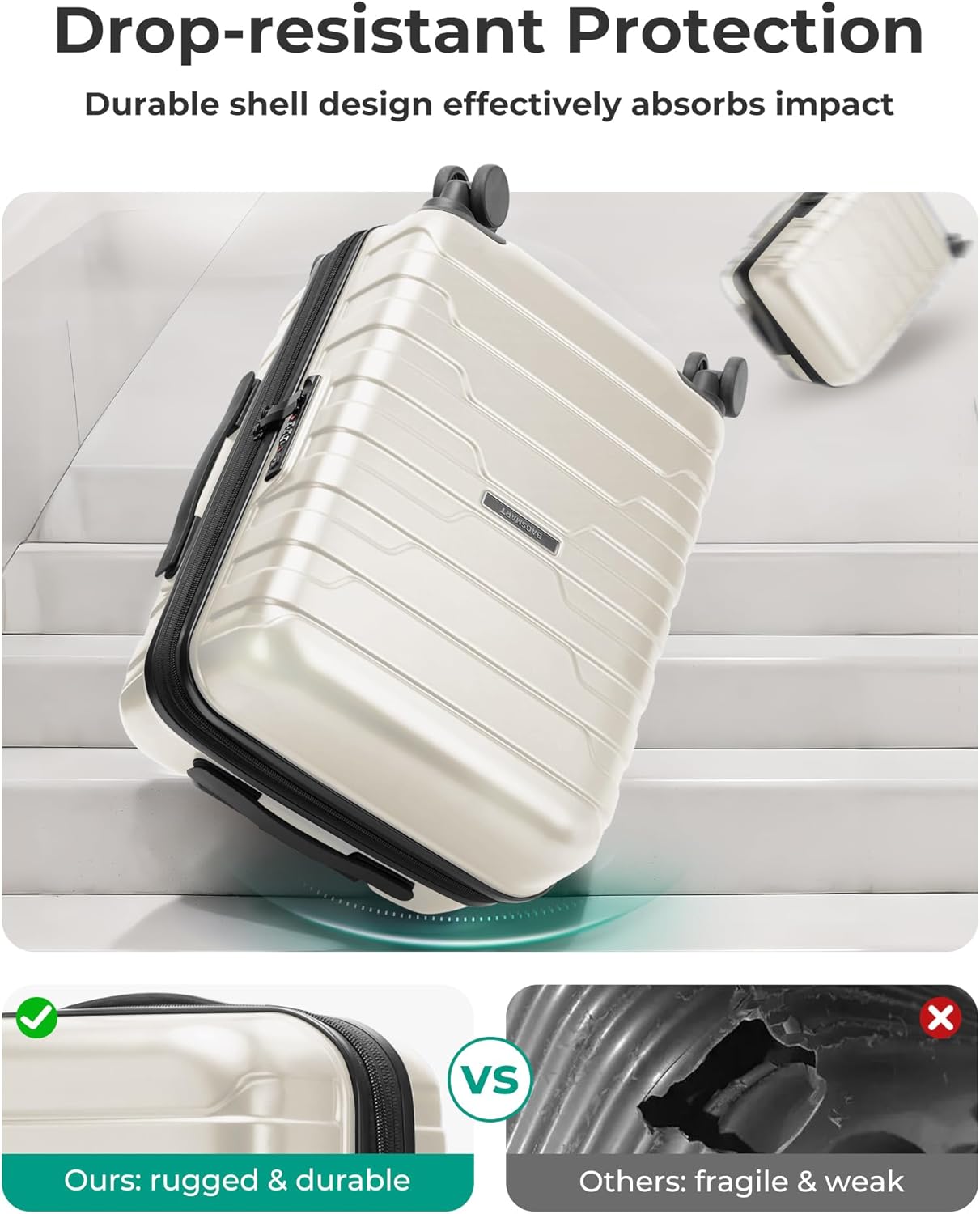 BAGSMART Carry On Luggage 22x14x9 Airline Approved with Spinner Wheels,Lightweight 20 Inch Luggage with TSA Lock,Expandable Hard Shell Carry On Suitcases for Men Women,White - Image 6