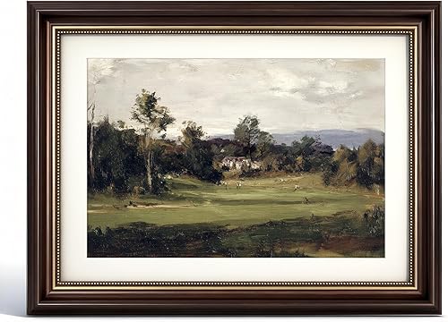 VIYYIEA Lienzo enmarcado para pared, decoración de pared de paisaje enmarcado vintage, paisaje de naturaleza rústica verde, pintura al óleo, arte de