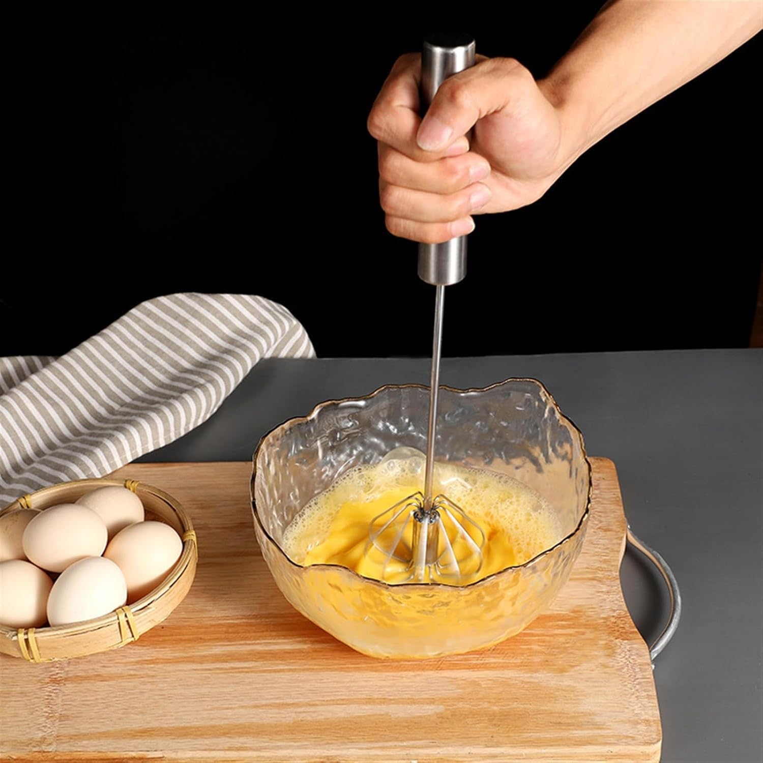 2 Pack Semi-Automatic Egg Whisk Beater, 10in &12in Whisk, Stainless Steel Mini Hand Whisk, Hand Push Egg Beater - Image 4