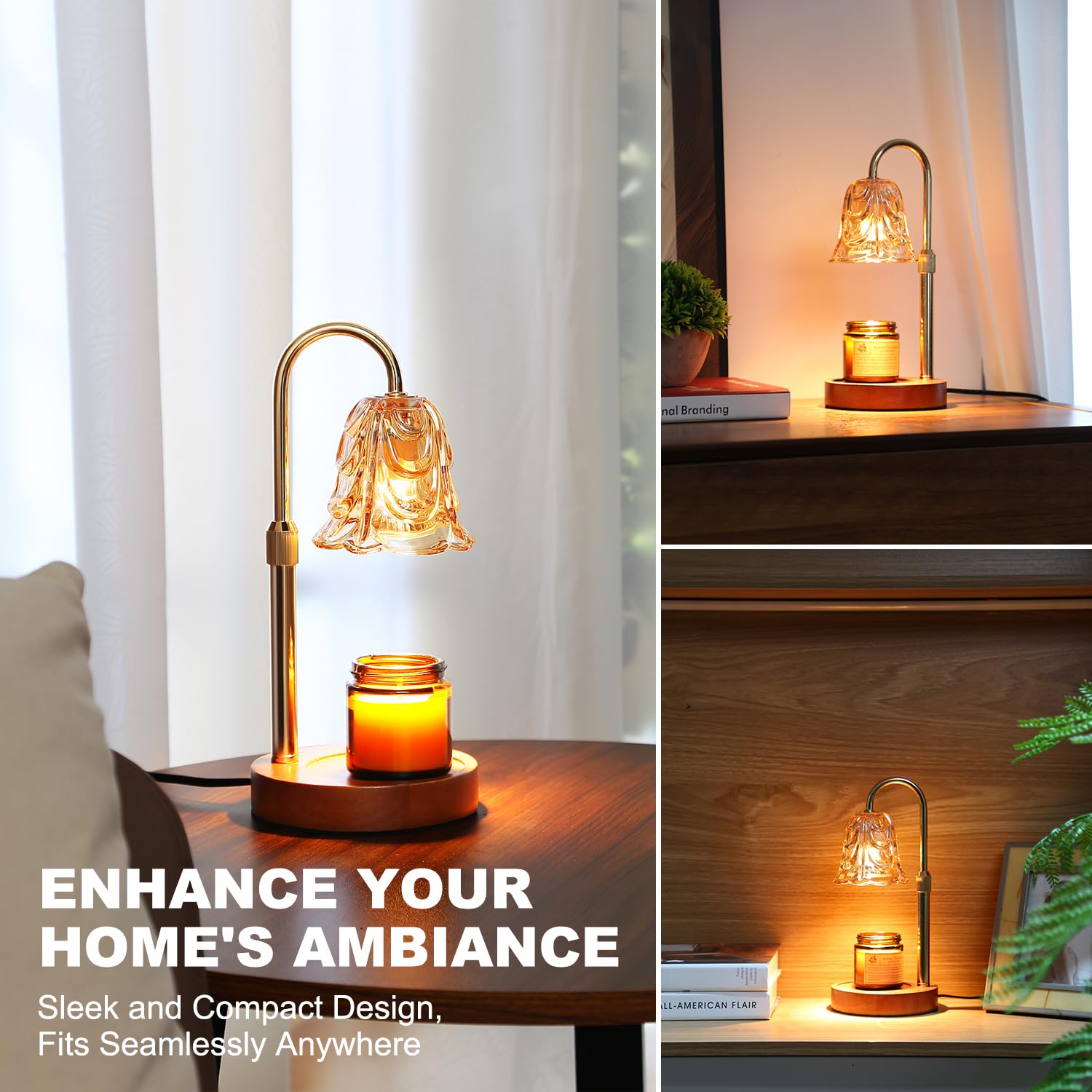 Candle Warmer Lamp with Timer & Dimmer, Electric Candle Melter Light, Birthday for Women Mom Wife, House Warming New Home Cozy Decor, Wax Melt Warmer for Jar Candles with 2 Bulbs