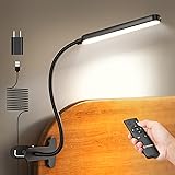 Glocusent 38 LED Clip On Light: 5W Eye Caring Book Lights for Reading at Night - 5 Color & 5 Brightness with a Remote, 30-Min Auto Off Timer, Multi-Purpose Clip Lamp for Bed Reading/Studying/Working Black
