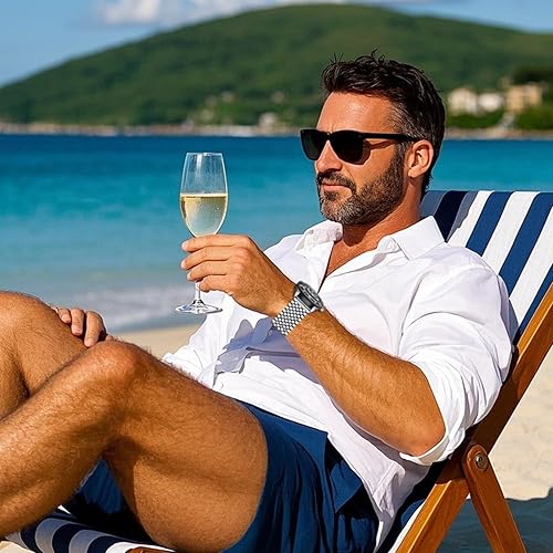 Miniatura 3 de Juntan Correa de reloj de acero inoxidable de 0.78 pulgadas, 0.86 pulgadas, 7 medias cuentas pulidas cepilladas, correas de reloj para hombres y