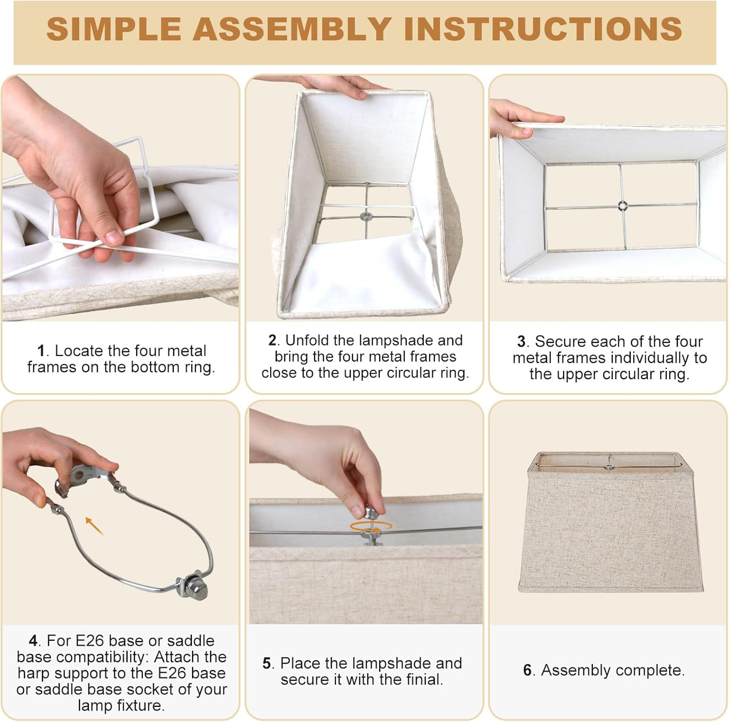 Square Lamp shade, Large Beige Linen Lampshade, Top 7"x12.5", Bottom 9"x15", Height 9.8", Rectangular Lamp shade with1 Shade Bracket,2 Adapters, Fits Table,Floor and Wall Lampshade, Easy Install