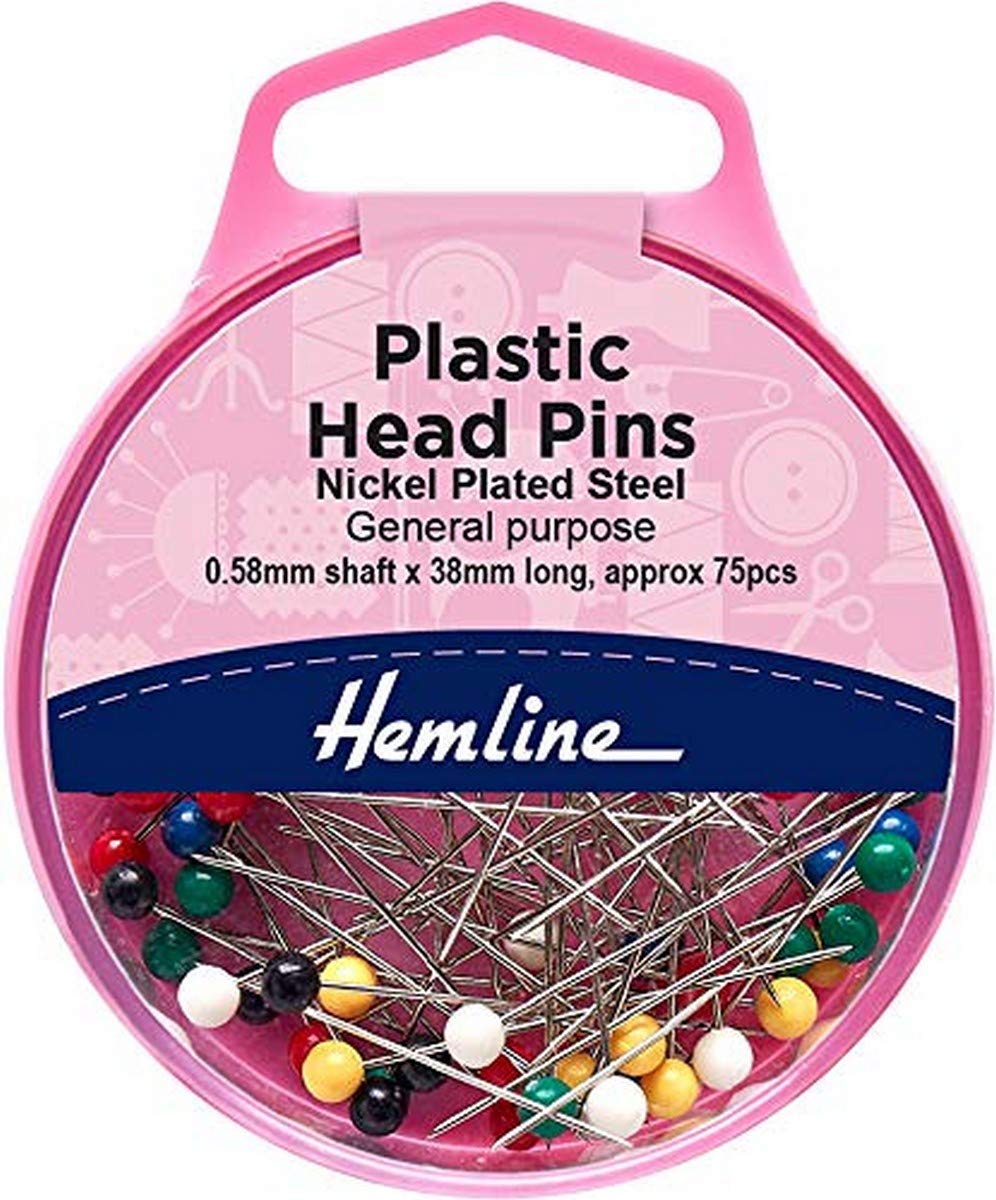 Hemline H678 Multi-Coloured Plastic Extra Long Head Pins 38mm 75pk In Box