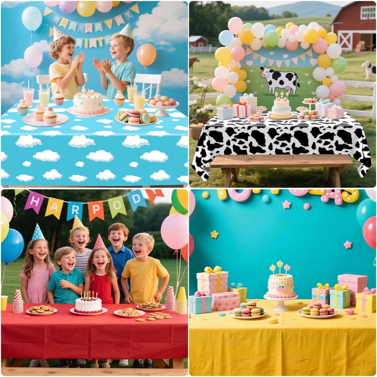 4 Pcs Story Tablecloths Mix Color Plastic Tablecloth Sky Tablecloth Waterproof Rectangle Cow Pattern Printed Table Cover for Baby Shower Cow Birthday Decoration, 52 x 86 in