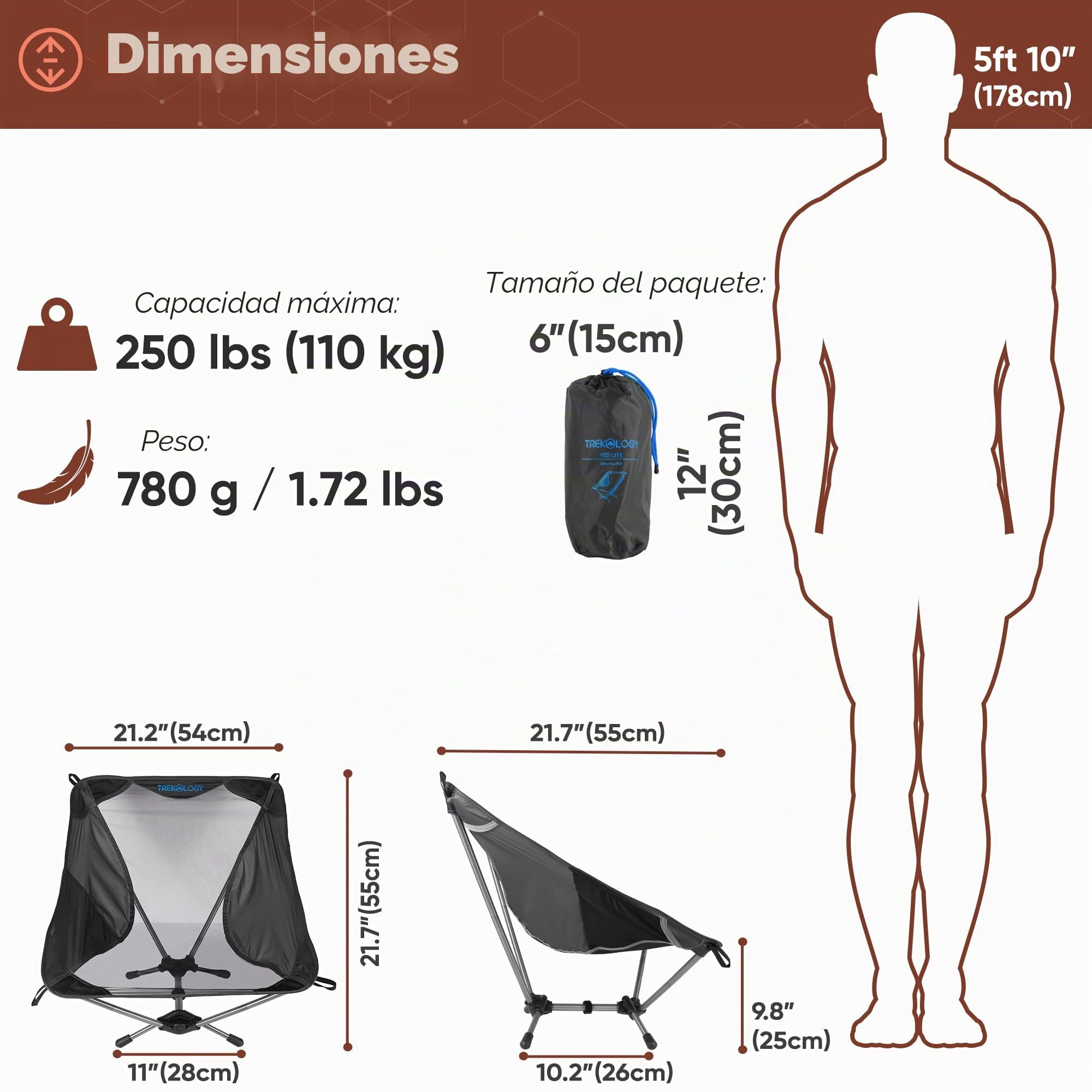 TREKOLOGY YIZI Lite - Silla de playa ultraligera, silla de camping ligera para mochileros, senderismo y viajes