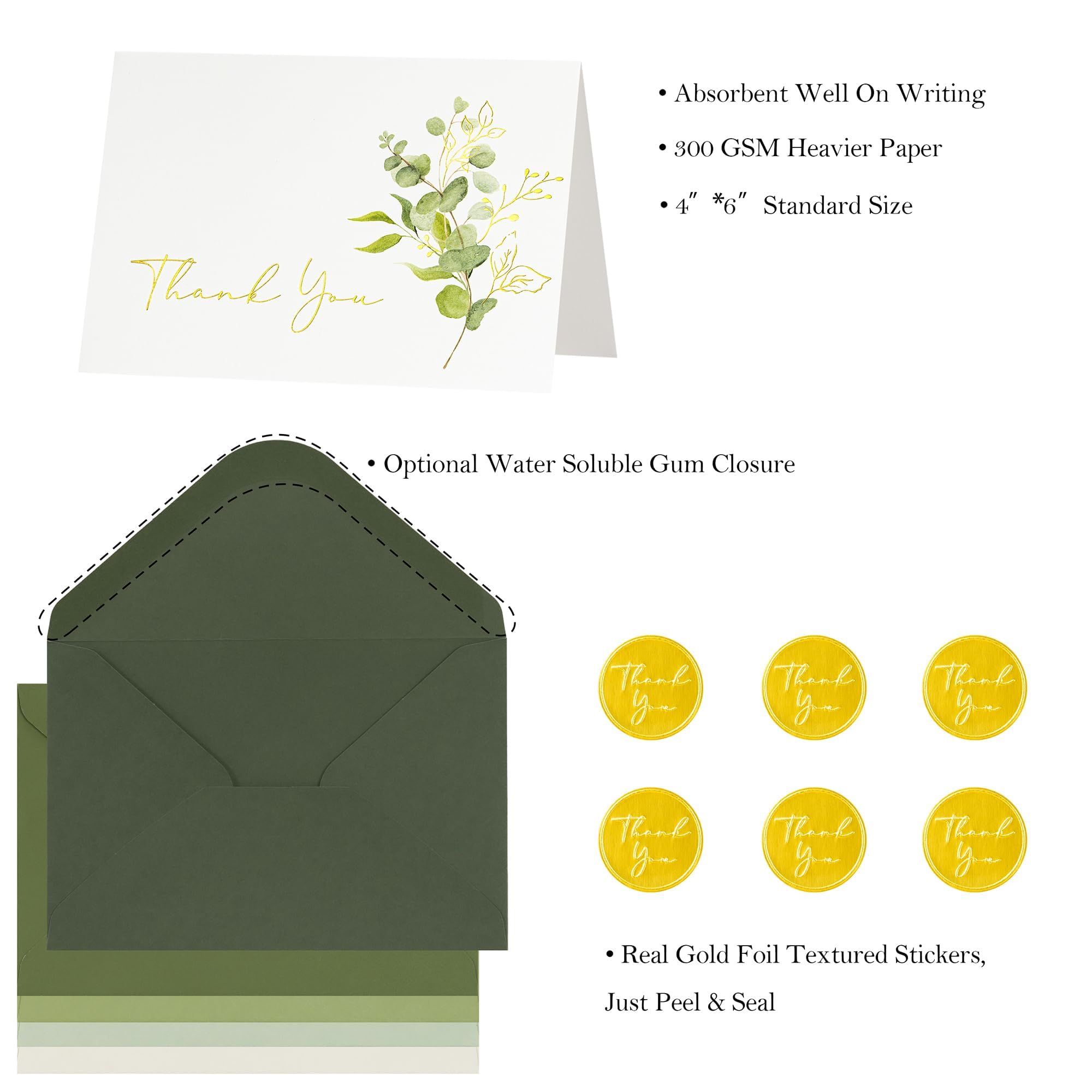 Crisky 50 Pack Eucalyptus Thank You Cards With Envelopes Greenery Thank You Cards for Wedding,Bridal Shower,Baby Shower,Small Business,Graduation - Image 3