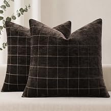 decorUhome Fall Plaid Dark Brown Throw Pillow Covers 18x18 Set of 2
