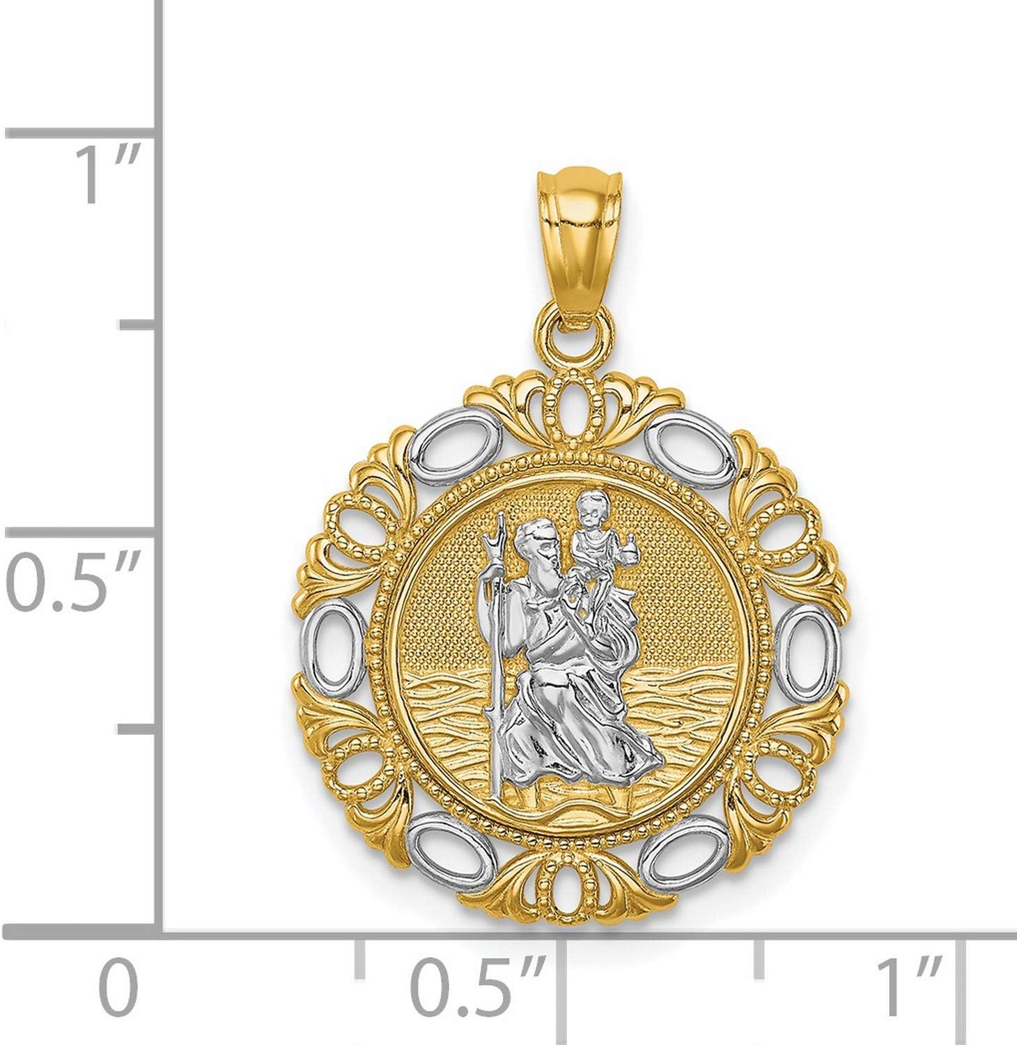 St Christopher Necklace Mens & Womens, St Christopher Medal Pendant in 14k Yellow Gold, 1.82 Gr. with Fancy Border, Patron Saint of Travelers, Feast Day July 25, 17mm Pendant - Image 4