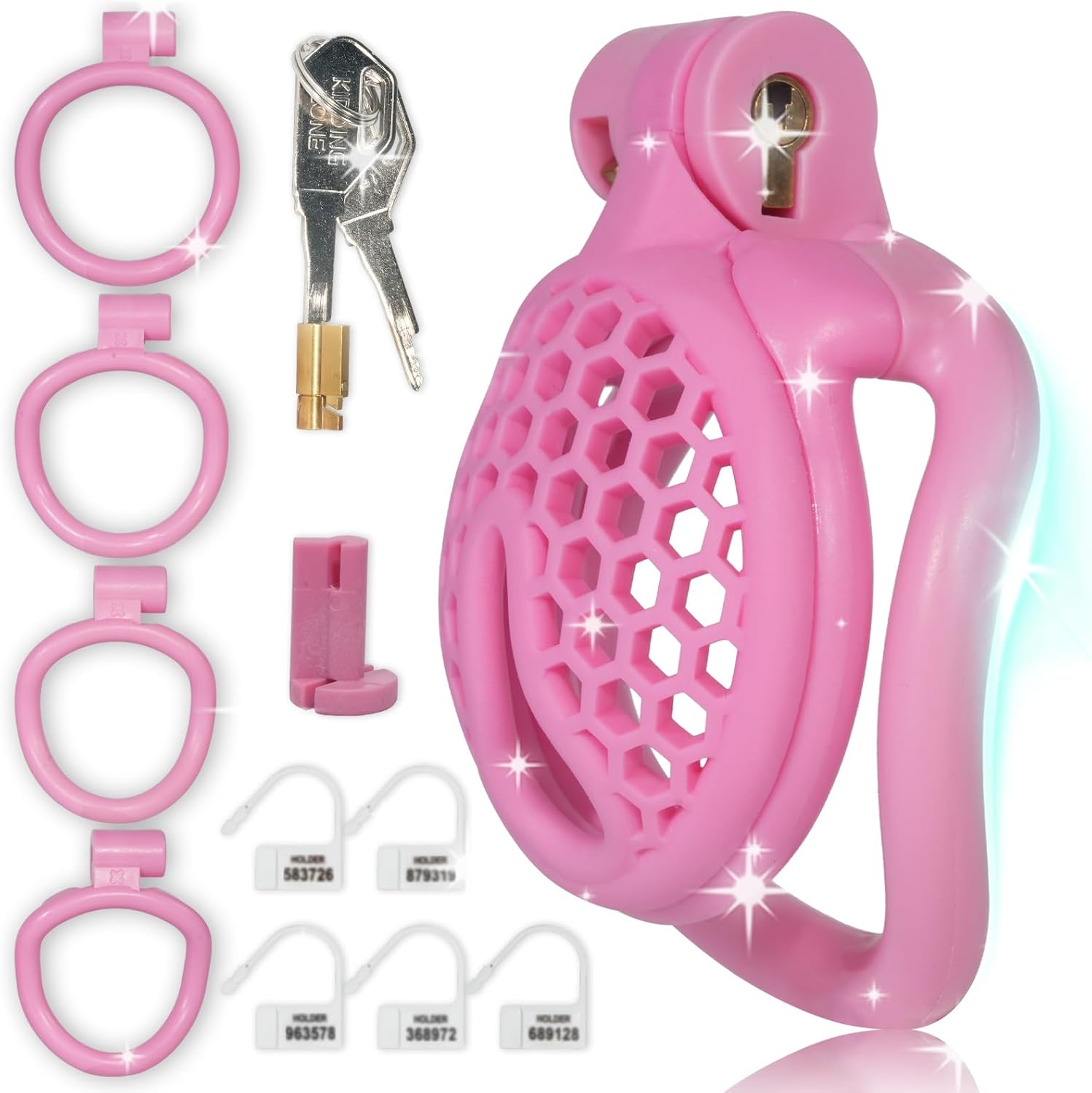 Crysore Rosa Mini Keuschheitskäfig für Männer Wabenförmiger, Atmungsaktiver Cock Cage mit 4