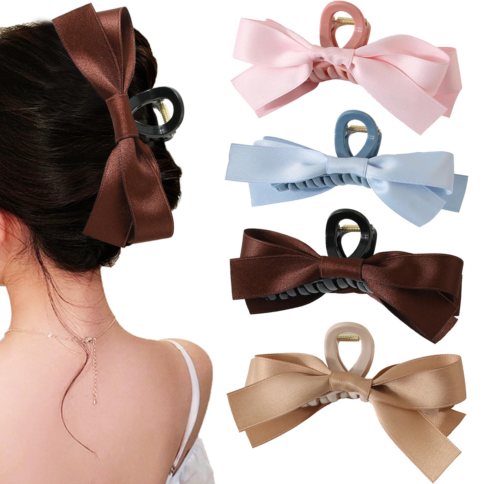 4 Pcs Hair Claw Clips for Thick Hair Large Hair Claws Vintage Bow Hair Claws Clip Thin Hair Bows for Women Girls Hair Style
