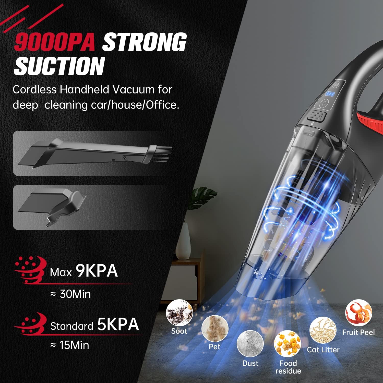 IMINSO Handheld Vacuum Cordless Car Vacuum with 9000PA, Lightweight Rechargeable Hand Vacuum Cordless with LED, Portable Mini Vacuum,Held Vacuum Cleaner for Car/Home -