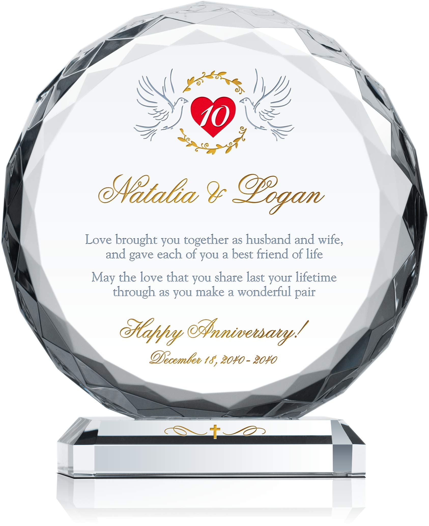 Crystal Central Personalized Religious 10th Wedding for Couple, Customized with Couple Name & Annive